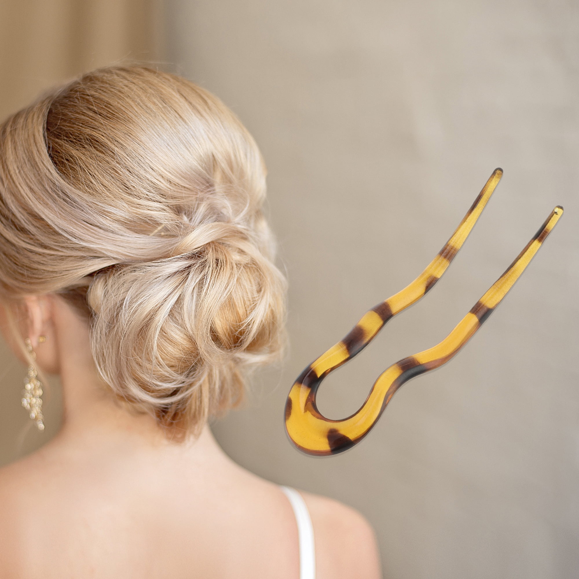 Unique Bargains Wave U-shaped Chignon Pin for Women 1 Pc Amber Yellow