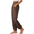 thumbnail image 5 of Zjunqe Summer Lightweight Gauze Linen Pants for Women Smocked High Waisted Wide Leg Flowy Bootcut Trousers Business Casual Pant Relaxed Fit Yoga Lounge Harem Pants Loose Fit Jogger Pants Brown Xl, 5 of 6