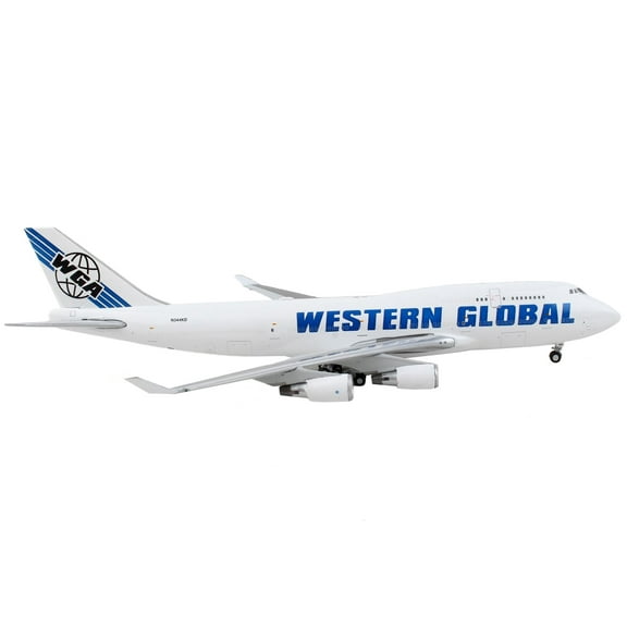Boeing 747-400F Commercial Aircraft "Western Global" White with Blue Tail Stripes 1/400 Diecast Model Airplane by GeminiJets