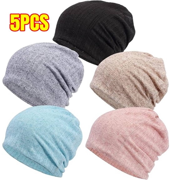 Women's Slouchy Beanie Chemo Hat: 5PCS Cancer Head Wraps Hair Covers Turban Hip-Hop Running Skull Cap Sleep Head Scarf