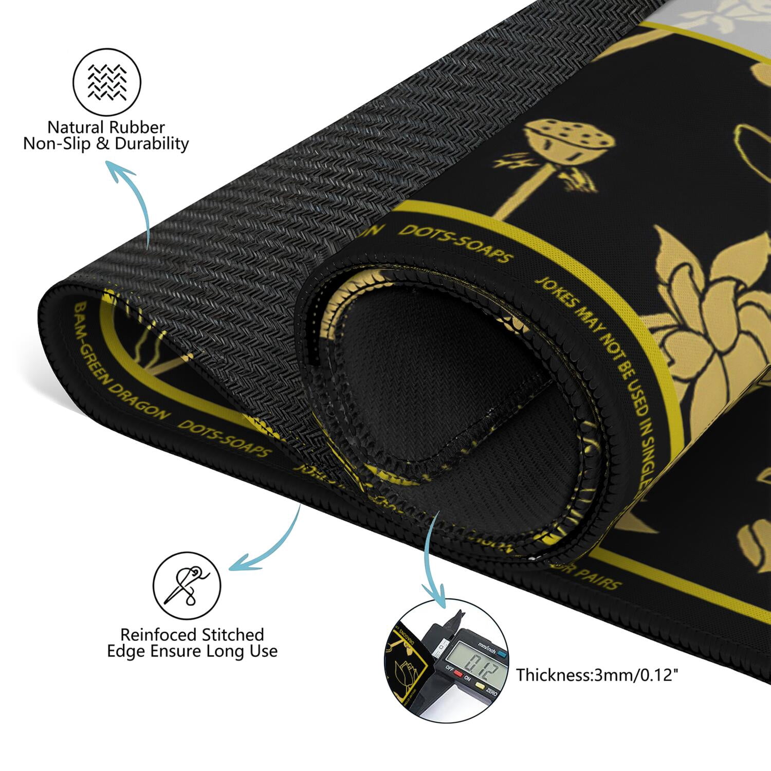 Golden Mahjong Mat with Rules, 31.5*31.5in Anti Slip American Mahjong Mat for Table, Noise Reduction, Neoprene Mah jongg Mats with Carrying Bag & 3 Dices, Mahjong Set Gift, Board Tile Games Mats