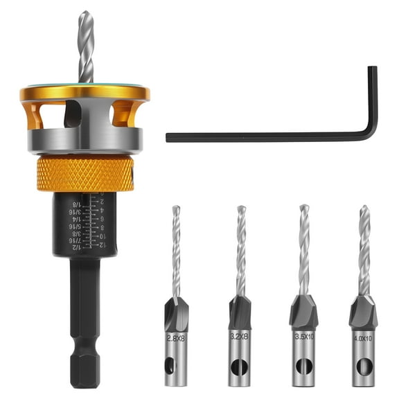 BASCET Carbon Steel Countersink Drill Bit Set for Wood Heat Resistant Woodworking Drill Bit with Depth Stop for Cabinetry Furnitures Making