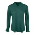 thumbnail image 4 of Fiaer Womens Long Sleeve T Shirts Oversized V Neck Tshirts Loose Fit Casual Fashion Solid Color Ruffle Sleeve Tops Green XXL, 4 of 5