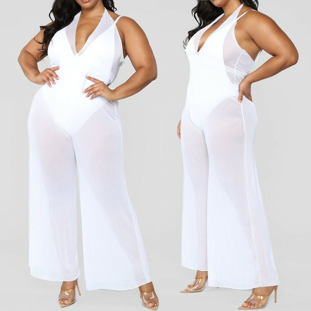 Women Mesh Sheer Bikini Cover Up Jumpsuit Romper Playsuit Summer Beach