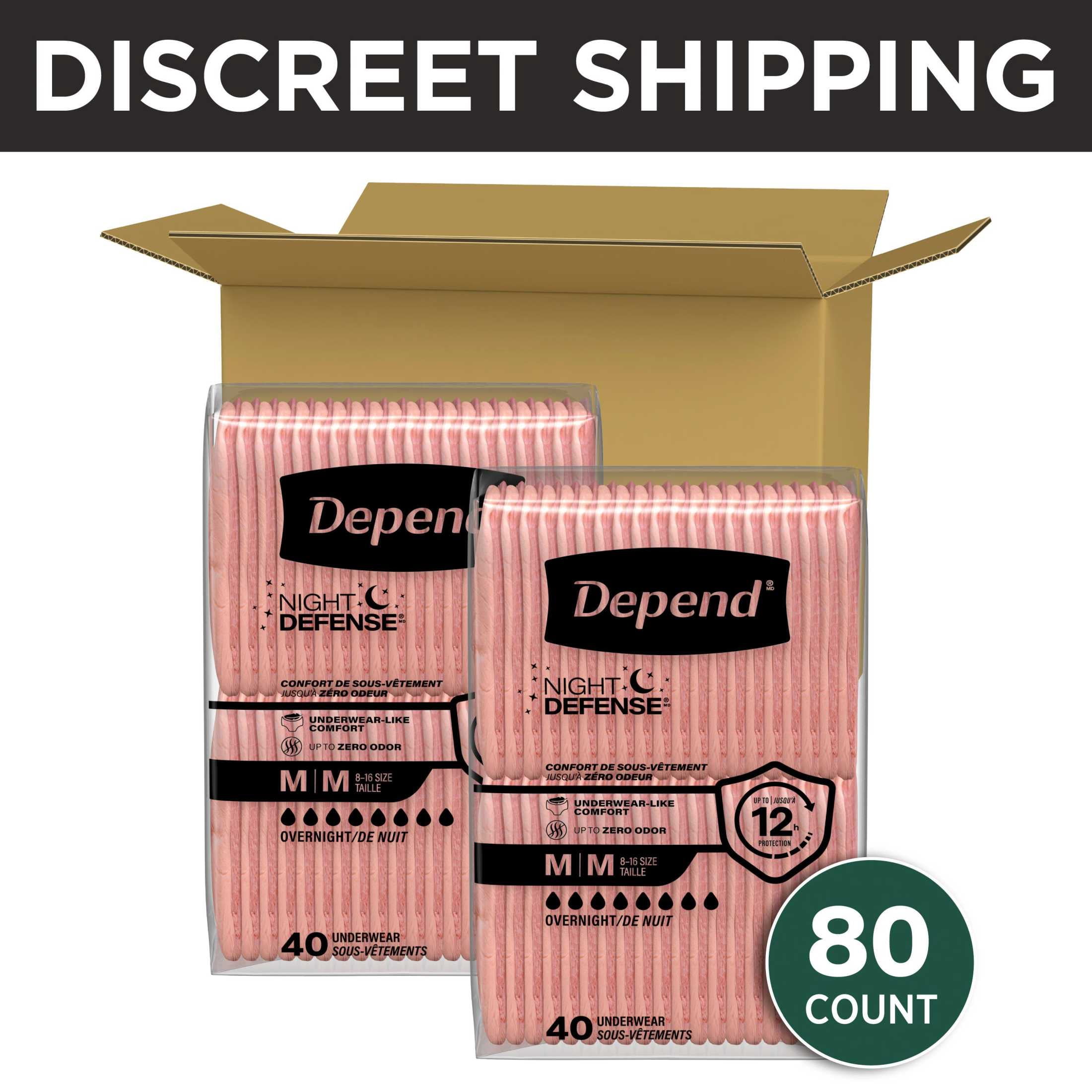 (2 pack) Depend Night Defense Incontinence Underwear for Women, Adult Diapers, M (80 Count)