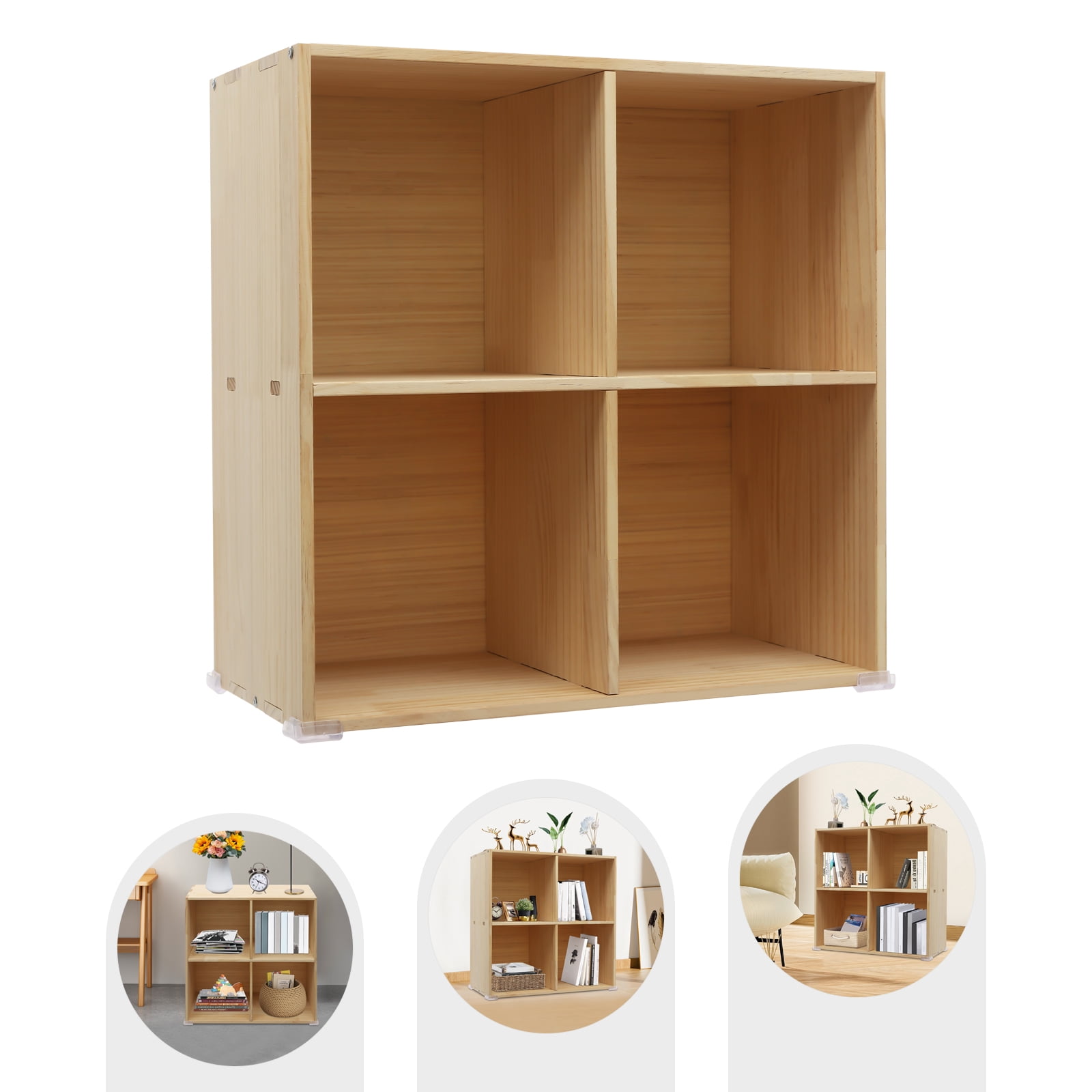 Solid Wood Shelves, Wooden Cube Shelf Bookcase,  Floorstanding Bookshelf
