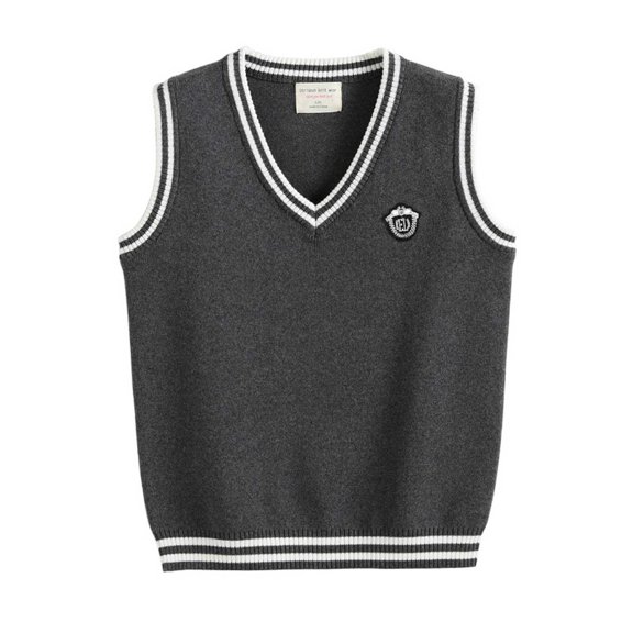 XUNKUSGA Boy's Sweater Vest 2-17Years Classic Stretchy Knitted Sleeveless V Neck School Uniform Fashion Color Block Trim Tank Top for Kids