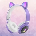 thumbnail image 2 of Auriculares inalámbricos con oreja de gato perfecl sonido envolvente para computadora portátil morado rosado, 2 of 7