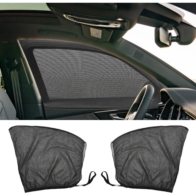 2PCS Car Window Shades, Stretch Mesh Sunshade Cover Block UV Rays for Front Windows, Breathable Car Window Screen for Baby, Heat, Bugs & Privacy Protection for SUVs Camping (Front Windows/SUV)
