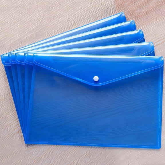 Clear Document Folders Transparent Filing Envelopes Plastic Envelopes File Holder Filing Document Poly Envelope with Snap Button Closure for A4 Letter Paper Size (Blue, A4)