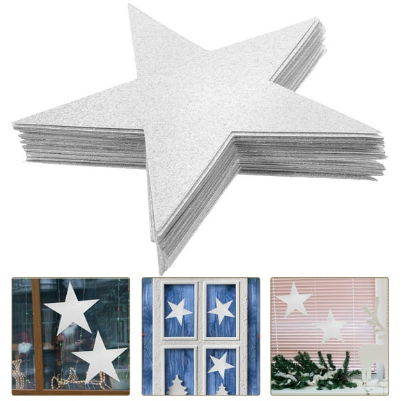 HONMEET DIY Paper Cutouts Star Shape Silver Double Sided Glittering Material 50 Sheets 6X6X0.04In