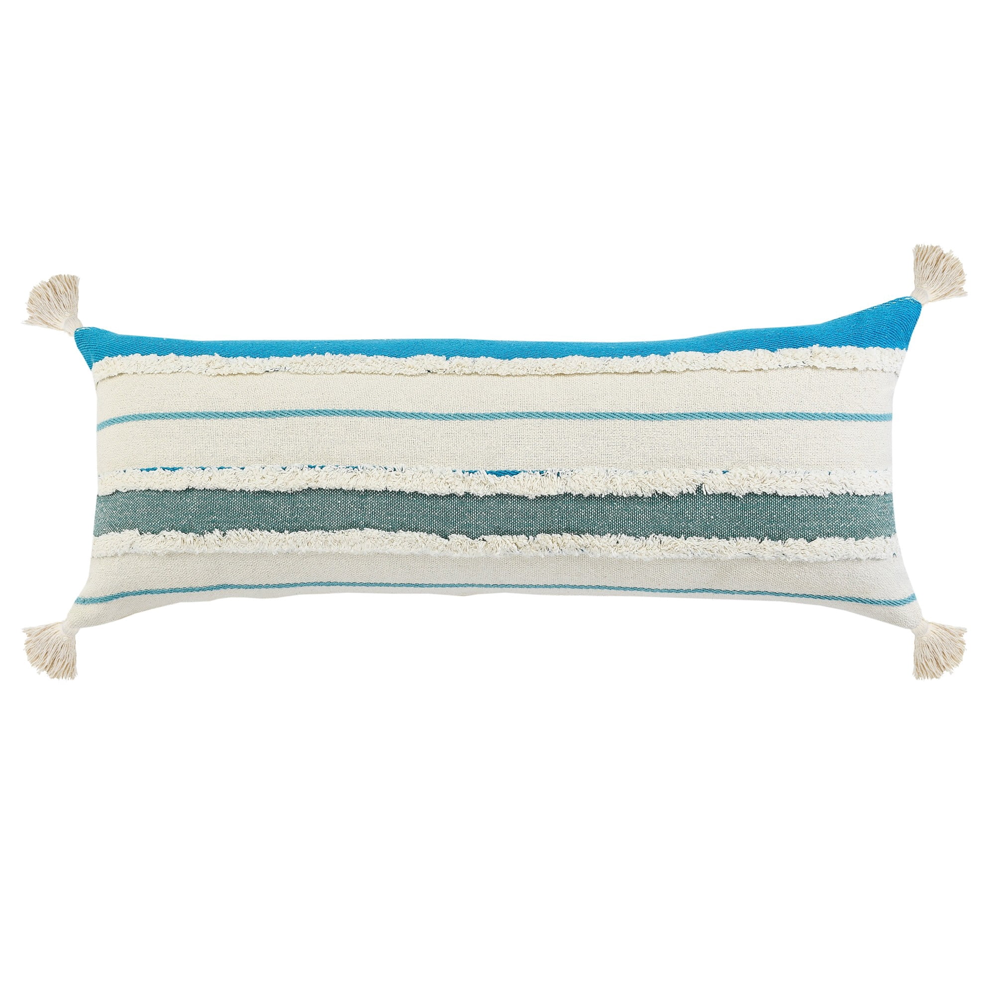 Laddha Home Designs Hand Stitched Striped Cotton Lumbar Pillow Cover - 36" - White and Blue