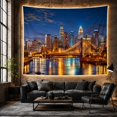thumbnail image 6 of City Skyline and Bridge Reflected on Water, Nostalgic Retro Style for Travel Lovers, City Wall Art, Housewarming Gift, Tapestry Wall Hanging for Bedroom and Living Room, 6 of 7