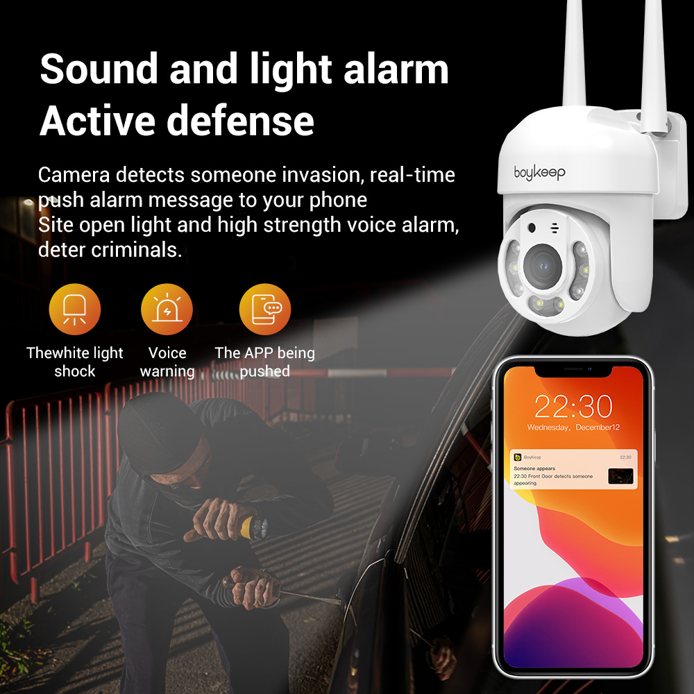 BoyKeep 2K Security Camera Outdoor, 2.4GHz Wi-Fi 360° View Pan/Tilt Wired Camera for Home Security Outside with Phone App, 24/7 Recording, Color Night Vision, Motion Detection, 2-Way Talk, 4PCS