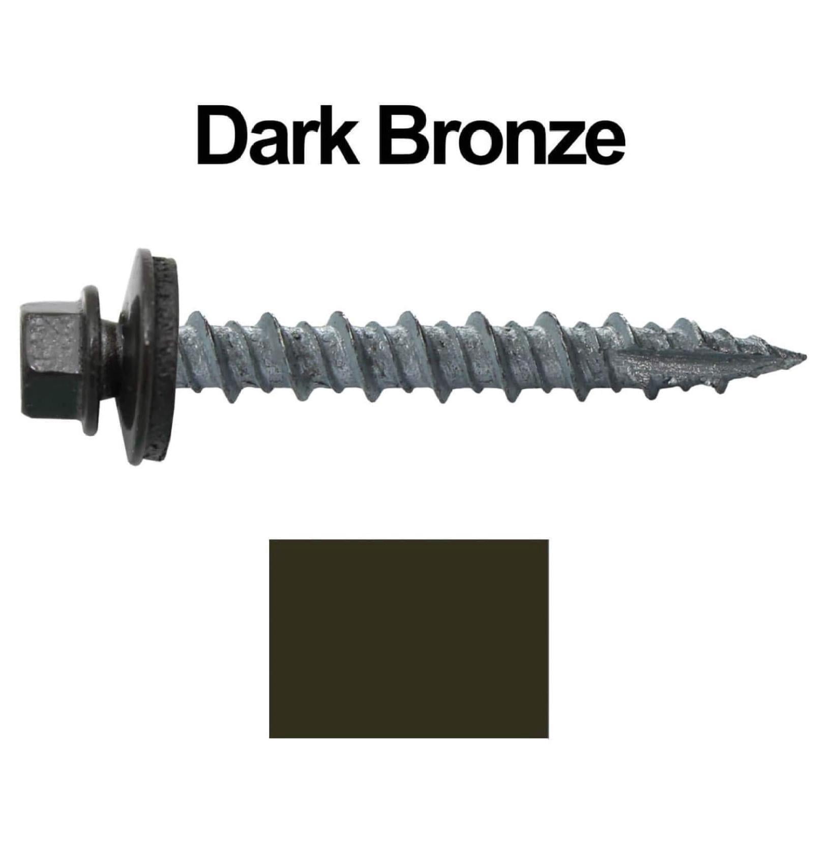 Metal Roofing Screws: (1000) 10 x 1-1/2" Dark Bronze Hex Head Sheet Metal Roof Screw. Self Starting Metal to Wood siding Screws. EPDM Washer. Colored Head