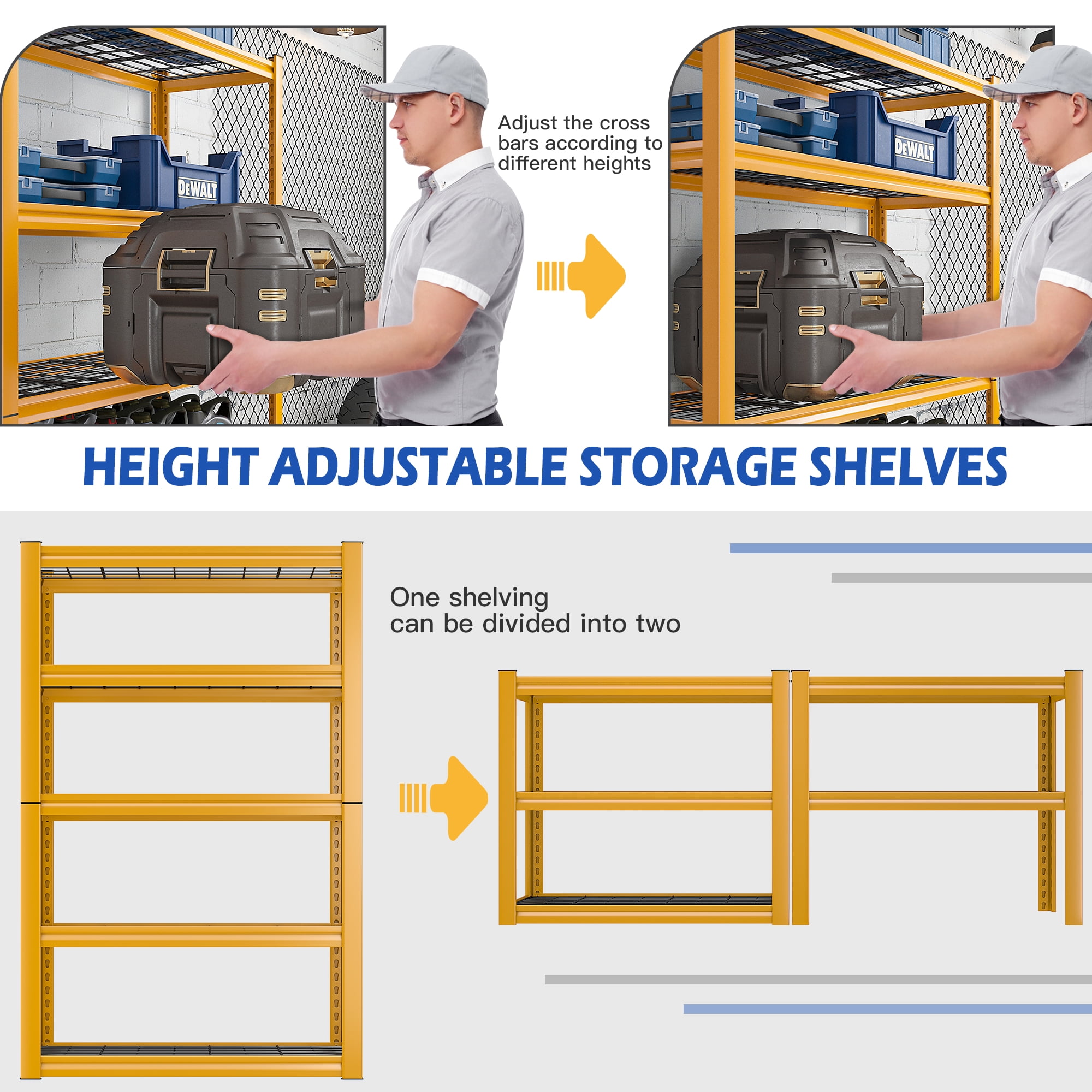 REIBII 72" H Garage Shelving Heavy Duty 5-Tier Storage Shelves Metal Shelving Unit 2 Pack,Orange 2 Pack