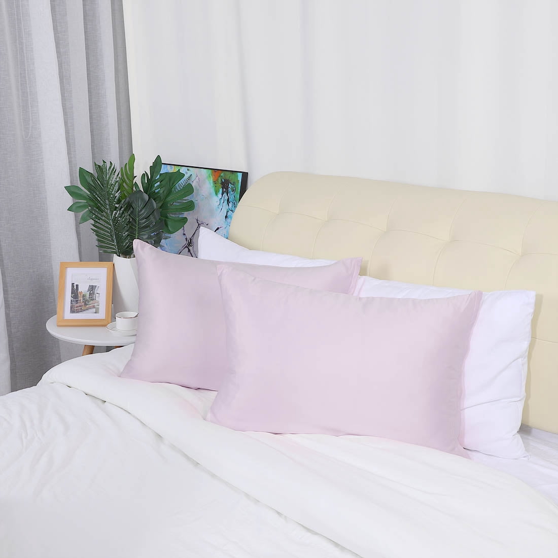 Unique Bargains Set of 4 Silky Satin Pillowcases Pillow Cover Lavender Gray Travel