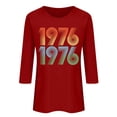 thumbnail image 4 of Women's Casual Tees Crew Neck 3/4 Length Sleeve 1976 Graphic Print Pullover Tops Vintage Birthday T Shirts (M, Red), 4 of 4