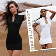 thumbnail image 4 of OQQ Women's 2 Piece Dresses Sexy Ribbed Zip Front Short Sleeve Stretch Tops Mini Dress, 4 of 7