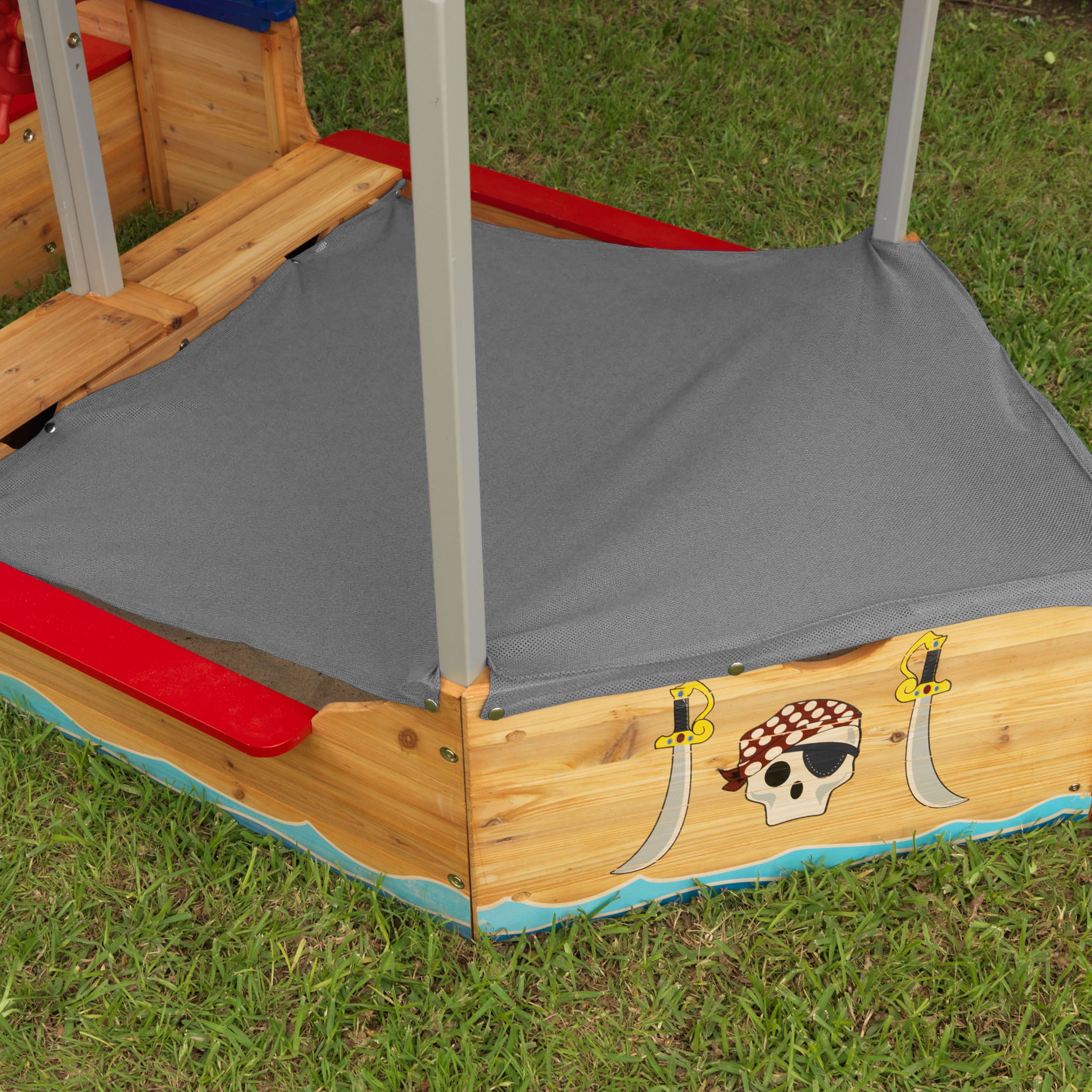 KidKraft Wooden Pirate Sandbox with Canopy, Covered Kid's Sandbox, Blue & Red - image 2 of 5