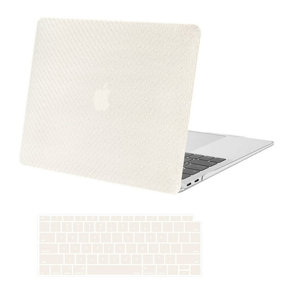 Mosiso Case for MacBook Air 13 inch Case 2022-2018 A2337 M1 A2179 A1932, Anti-Fingerprint Meander Texture PU Leather Coated Plastic Hard Shell Case&Keyboard Cover, Beige