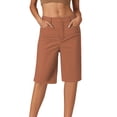 thumbnail image 2 of Knee Length Shorts for Women Summer Casual Stretchy Straight Leg Relaxed Fit Business Casual Work Shorts with Pockets, 2 of 5
