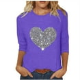 thumbnail image 1 of T-shirt Imprimé pour Femmes Blouse à Manches 3/4 Col Rond Hauts Décontractés, 1 of 1