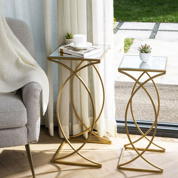 Glitzhome Gold Glass Top Metal Accent Nesting End Table, Set of 2