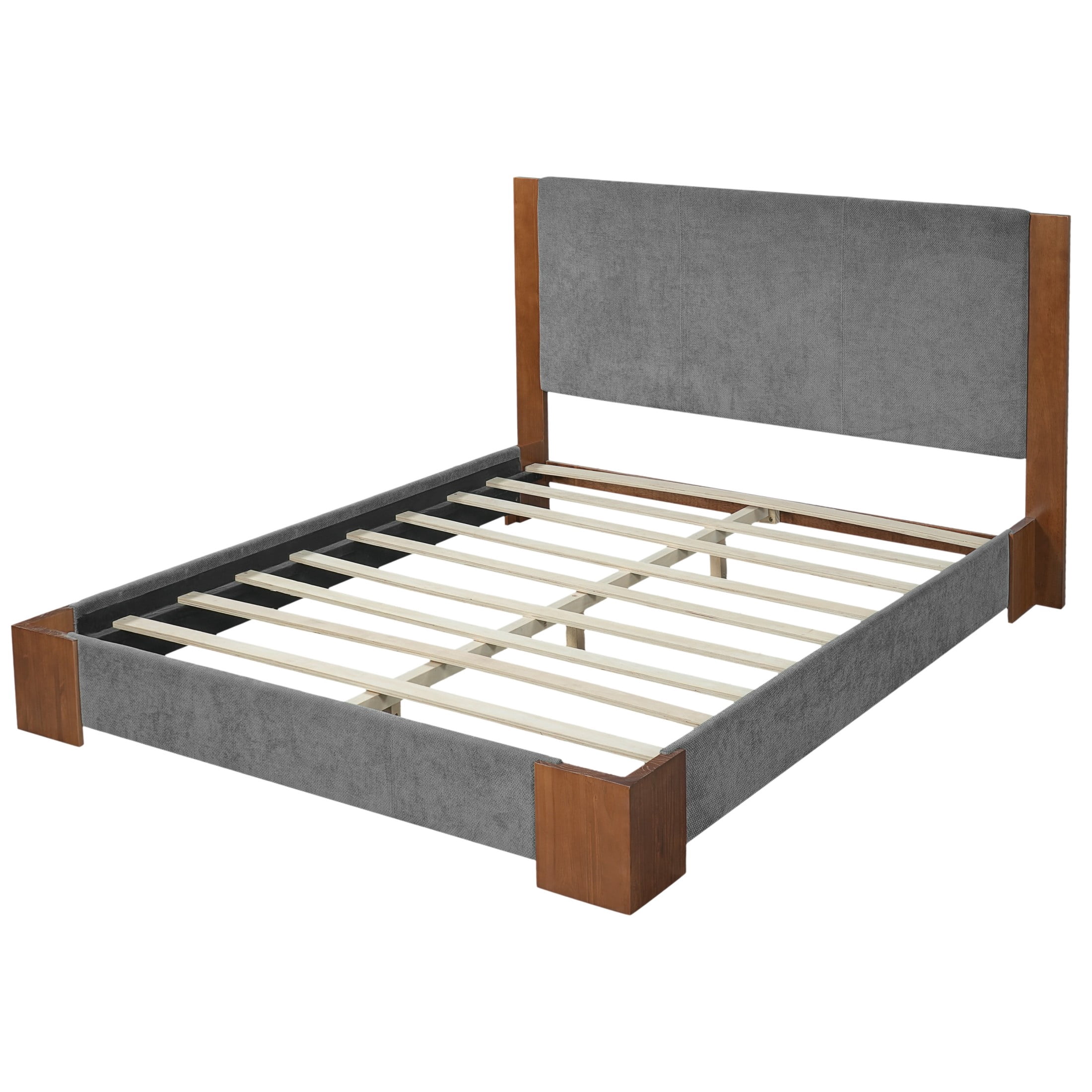 Christopher Knight Home Modern Queen Size Upholstered Platform Bed with Headboard, Gray+Espresso