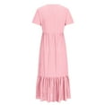 thumbnail image 4 of UTSJKR Women's Midi Dress with Pockets Deals 2024 Fashion Elegant Solid Crew Neck Smocked Waist Pleated Ruffled Hem Swing Flowy Dress Summer Basic Short Sleeve Sundress Pink S, 4 of 5