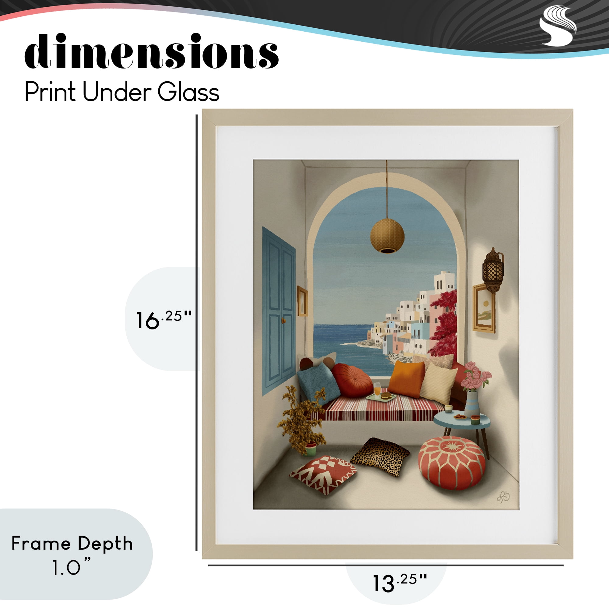 Stupell Industries Mediterranean Seaside Window View Birch Framed Print Under Glass, design by Lisa R Dumm