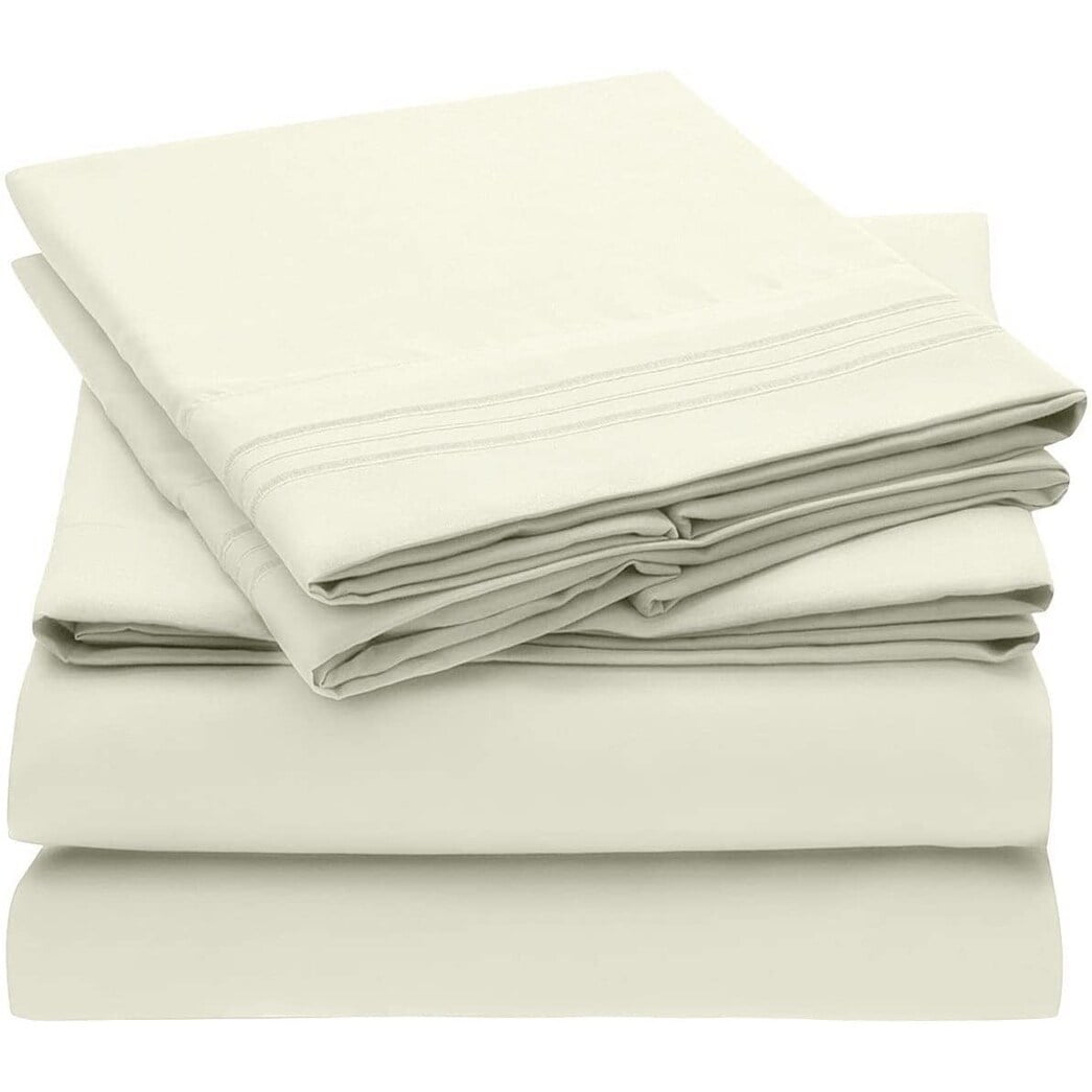 4 PC Ivory Sheet Set 2000 Embroidery Soft Cozy 12" Deep Pocket Cal King