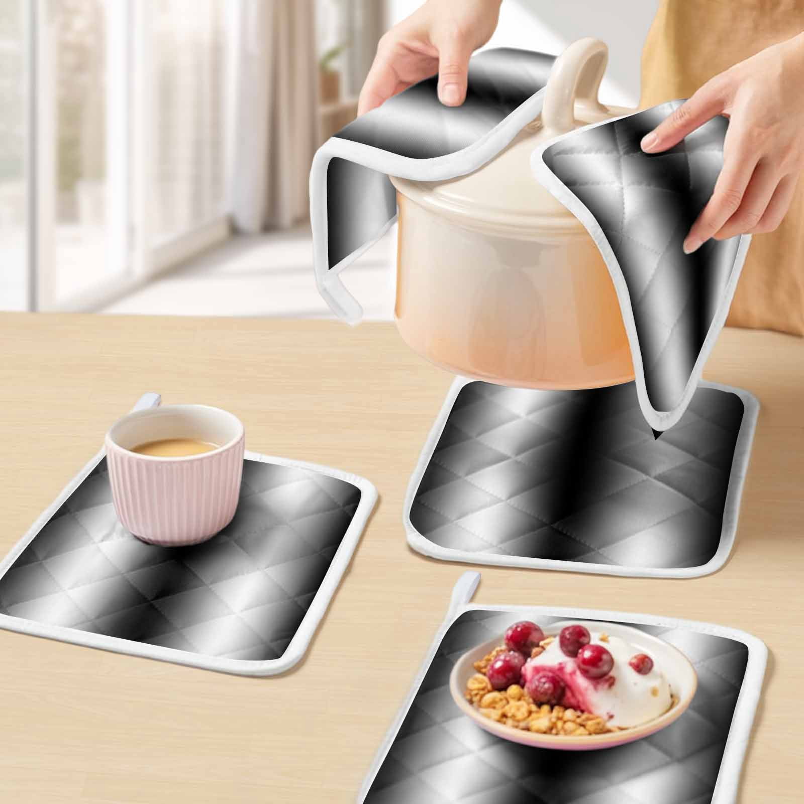 Black White Pot Holders for Kitchen Heatproof Potholder, 2 Pack Gradient Gray Monochrome Minimalist Stripe Hot Pads Multipurpose Oven Pads Cloth Potholders Trivet for Cooking and Baking