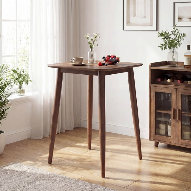 Costway 36 Inch Solid Rubber Wood Farmhouse Kitchen Table with Sturdy Pedestal Base