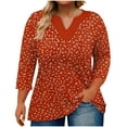 thumbnail image 2 of JTZGDY Womens Plus Size Tops Vintage Floral Printed 3/4 Length Sleeve V Neck Graphic T Shirt Loose Oversized Fit Casual Tunic Blouse Red#03 XXL, 2 of 6