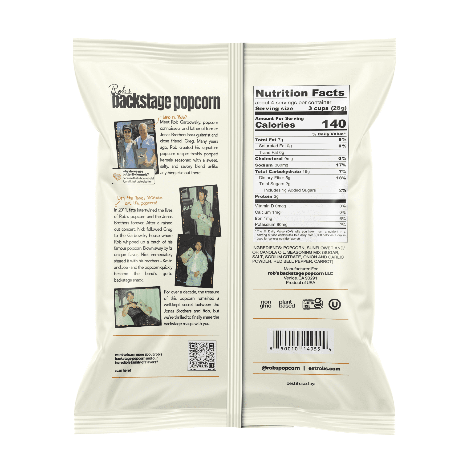 (3 pack) Rob's Backstage Popcorn, Gluten-Free, Truffle Salt, 4 oz