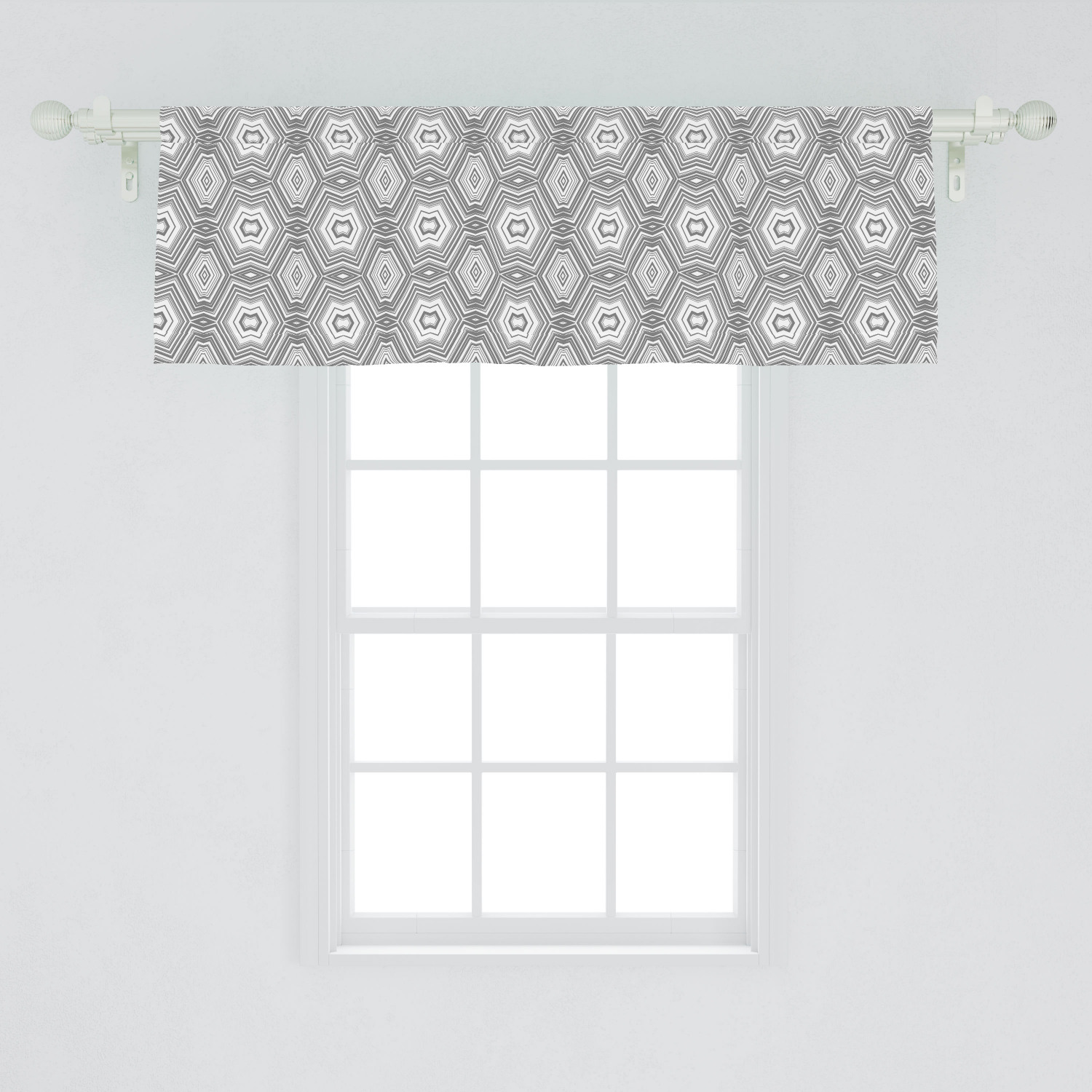 Grey and White Window Valance, Abstract Pattern with Lots of Triangular