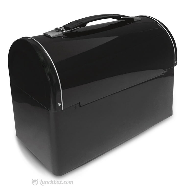 Plain Metal Dome Lunch Box and Thermos Bottle - Black Color