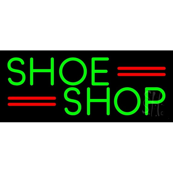 Green Shoe Shop LED Neon Sign 6 x 15 - inches, Black Square Cut Acrylic Backing, with Dimmer - Bright and Premium built indoor LED Neon Sign for store interior Décor, Storefront.