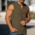 thumbnail image 6 of Tsivenald Mens Tank Tops Button Placket Sleeveless Loose Fit Pullover Shirts Crinkle Fabric with Chest Pocket Casual Tank Top for Men, 6 of 9