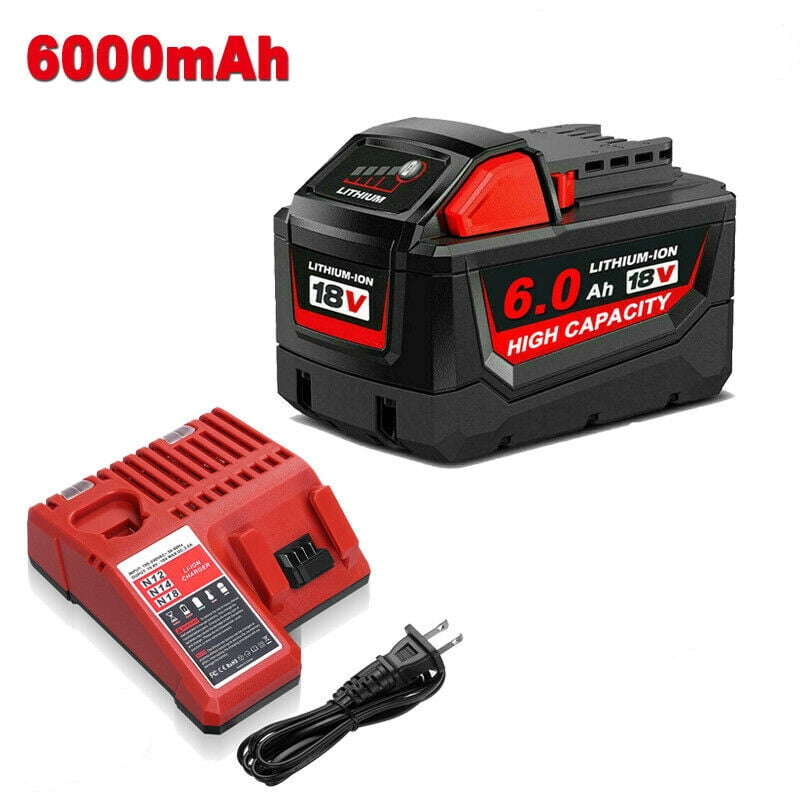 for Milwaukee 18Volt 6.0Ah Capacity Lithium Battery 48-11-1860 or M18 Charger US 