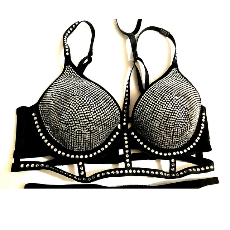 Victoria's Secret Very Sexy Bling Rhinestone Fashion Show Lightly Lined Plunge  Bra & Panty Set Cup Size 34C New 