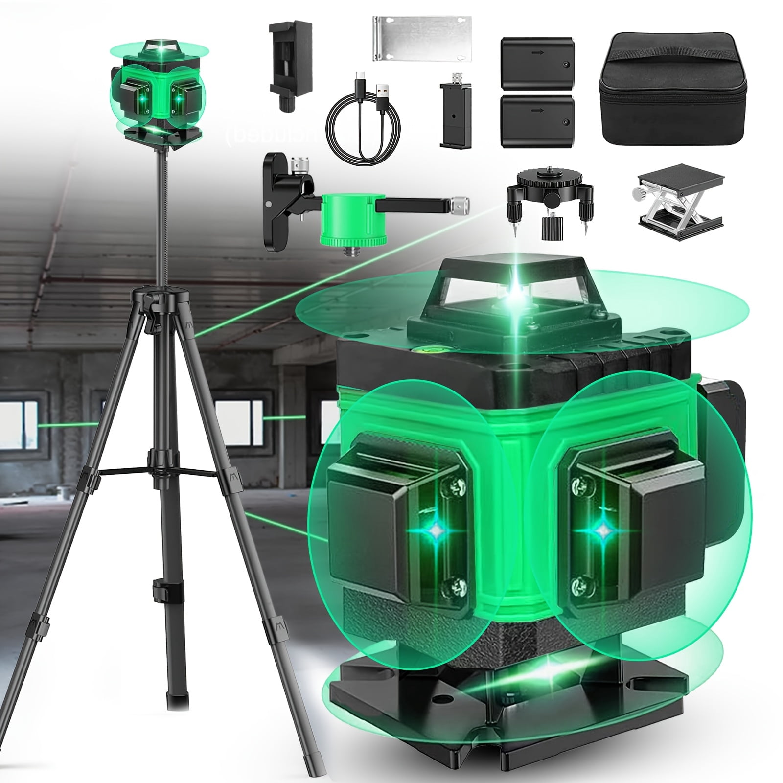 16-Line 4D 360° Self-Leveling Laser Level - Rechargeable High-Precision Alignment Tool