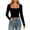 Black-03, variant on Perfectbot Women's Square Neck Fitted T-Shirt Long Sleeve Crop Ruched Waist Stretchable Basic Tee Shirt