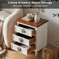 thumbnail image 2 of 19" Vintage Farmhouse End Table with Floral Knobs, Rustic Nightstand with 3 Drawers & Gourd Legs, Wood Bedside Table, Sofa Accent Table, Fully Assembled, White, 2 of 7