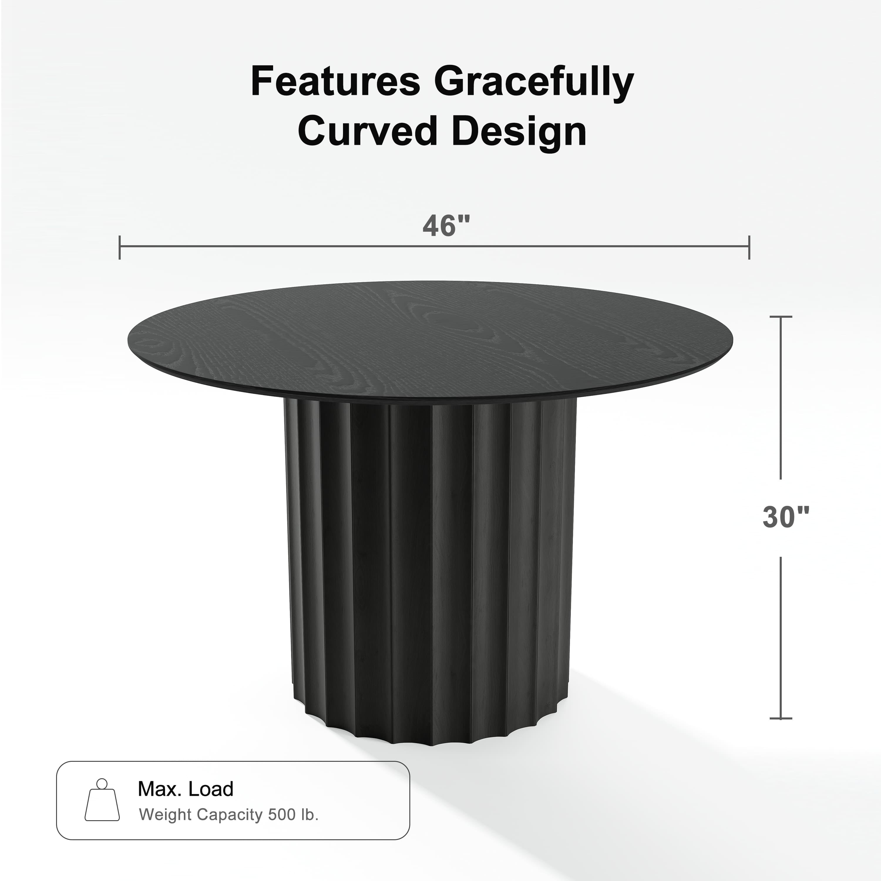 46 in. Soild Wood Black Dining Table Round Kitchen Table