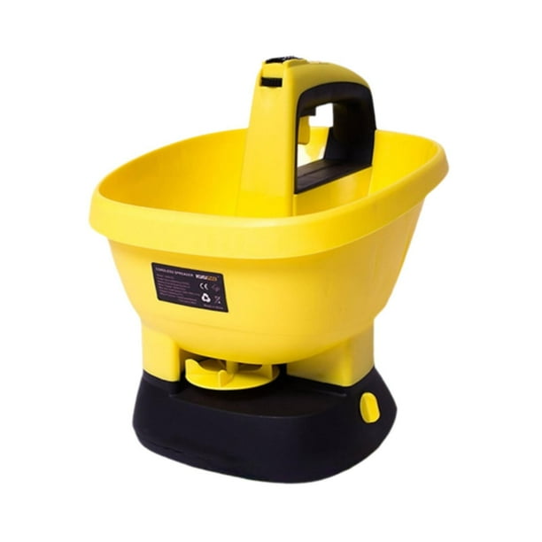 Esparcidor manual universal de 2,7 l para césped, fertilizantes, derretimiento de hielo y sal para carreteras. Amarillo