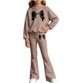 thumbnail image 5 of ITSAME Girls Outfits 2-Piece Bow Print Long Sleeve Crewneck Top and Flared Pants Kids Athletic Casual Set Coffee Size 12, 5 of 6