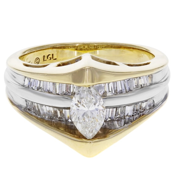 Marquise Cut Diamond Accented Ladies Engagement Ring 14K Yellow Gold 0.82cttw