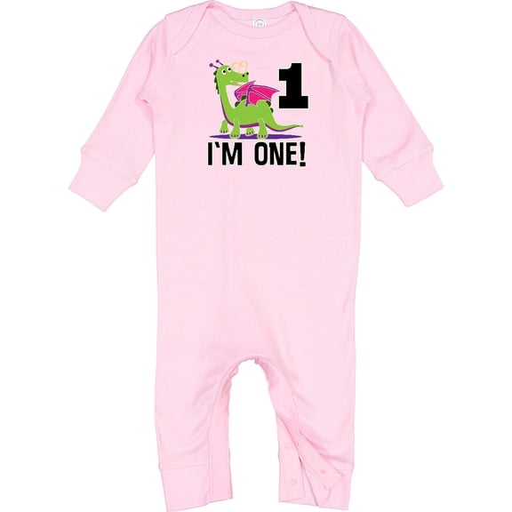 Inktastic First Birthday Girl Dragon Baby Romper Coveralls